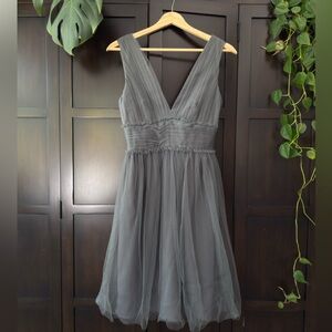 J. Crew Charcoal Gray V-Neck Tulle Midi Dress